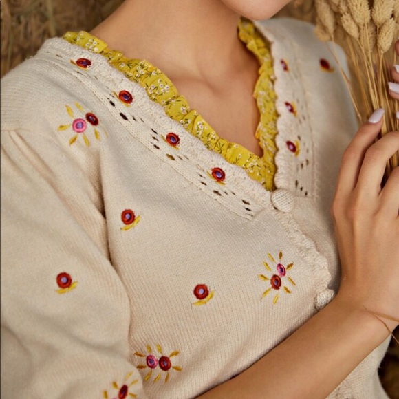 Floral Embroidered Button Up Cardigan - Picture 2 of 6